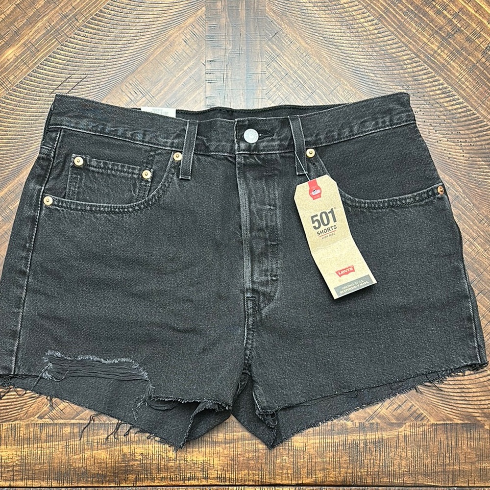 Levi's Black Jean Shorts High-Waisted Distressed